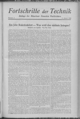 Fortschritte der Technik (Münchner neueste Nachrichten) Sonntag 13. Januar 1929