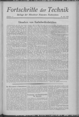 Fortschritte der Technik (Münchner neueste Nachrichten) Sonntag 26. Mai 1929
