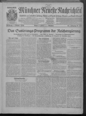 Münchner neueste Nachrichten Mittwoch 1. Oktober 1930