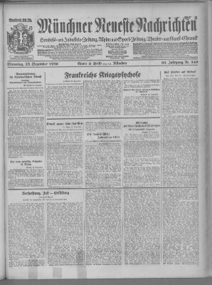 Münchner neueste Nachrichten Dienstag 23. Dezember 1930
