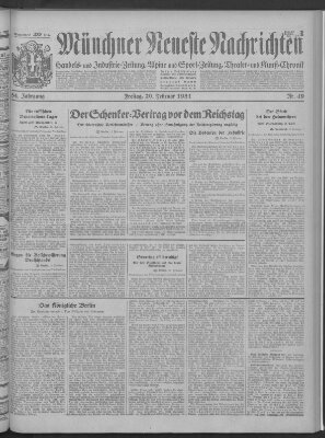 Münchner neueste Nachrichten Freitag 20. Februar 1931