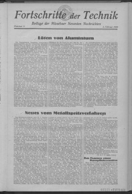 Fortschritte der Technik (Münchner neueste Nachrichten) Sonntag 2. Februar 1930