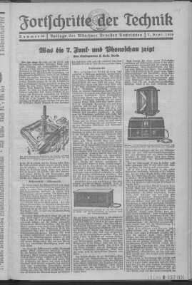 Fortschritte der Technik (Münchner neueste Nachrichten) Sonntag 7. September 1930