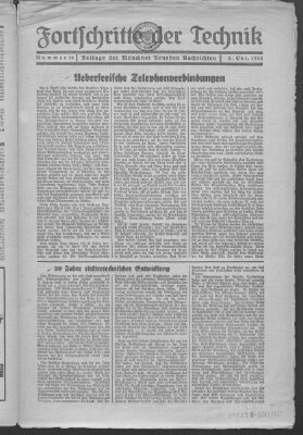 Fortschritte der Technik (Münchner neueste Nachrichten) Sonntag 2. Oktober 1932
