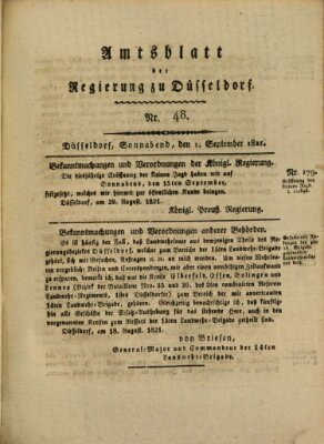 Amtsblatt für den Regierungsbezirk Düsseldorf Samstag 1. September 1821