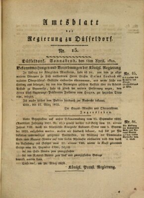 Amtsblatt für den Regierungsbezirk Düsseldorf Samstag 6. April 1822