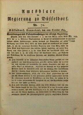 Amtsblatt für den Regierungsbezirk Düsseldorf Samstag 2. Oktober 1824