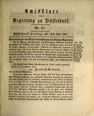 Amtsblatt für den Regierungsbezirk Düsseldorf Dienstag 21. Juni 1825