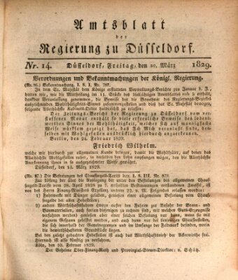 Amtsblatt für den Regierungsbezirk Düsseldorf Freitag 20. März 1829
