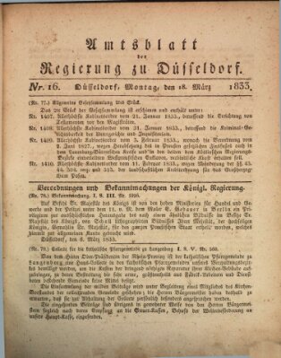 Amtsblatt für den Regierungsbezirk Düsseldorf Montag 18. März 1833