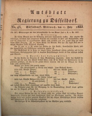 Amtsblatt für den Regierungsbezirk Düsseldorf Mittwoch 17. Juli 1833