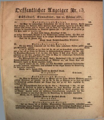 Amtsblatt für den Regierungsbezirk Düsseldorf Samstag 21. Februar 1835