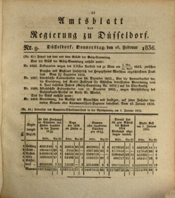 Amtsblatt für den Regierungsbezirk Düsseldorf Donnerstag 18. Februar 1836