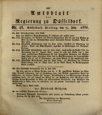 Amtsblatt für den Regierungsbezirk Düsseldorf Freitag 29. Juli 1836
