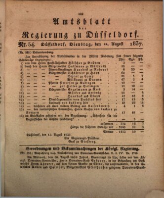 Amtsblatt für den Regierungsbezirk Düsseldorf Dienstag 22. August 1837