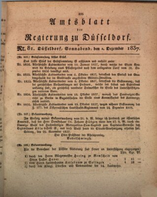 Amtsblatt für den Regierungsbezirk Düsseldorf Samstag 2. Dezember 1837