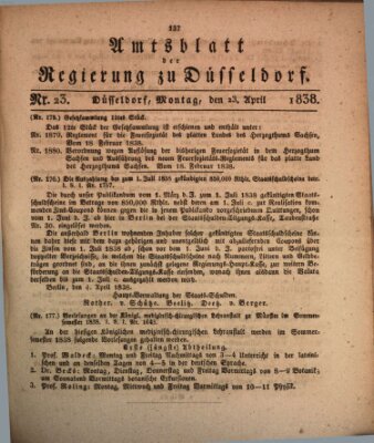 Amtsblatt für den Regierungsbezirk Düsseldorf Montag 23. April 1838