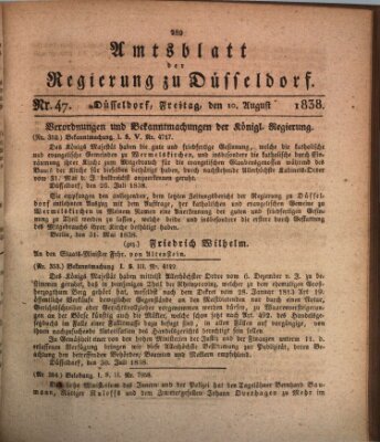 Amtsblatt für den Regierungsbezirk Düsseldorf Freitag 10. August 1838