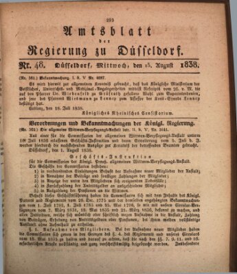 Amtsblatt für den Regierungsbezirk Düsseldorf Mittwoch 15. August 1838