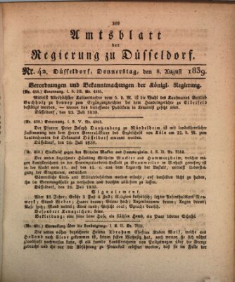 Amtsblatt für den Regierungsbezirk Düsseldorf Donnerstag 8. August 1839