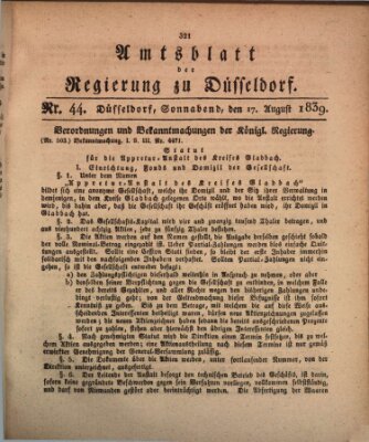 Amtsblatt für den Regierungsbezirk Düsseldorf Samstag 17. August 1839
