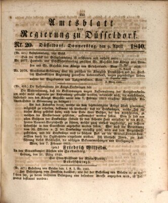 Amtsblatt für den Regierungsbezirk Düsseldorf Donnerstag 9. April 1840