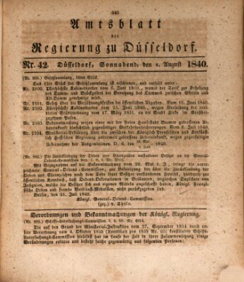 Amtsblatt für den Regierungsbezirk Düsseldorf Samstag 1. August 1840