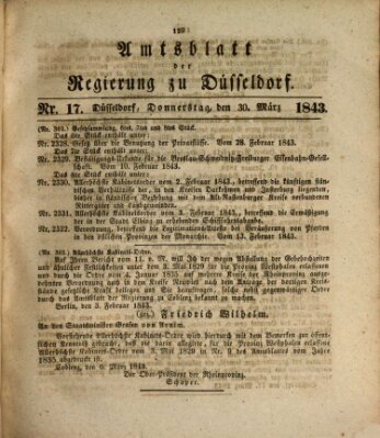Amtsblatt für den Regierungsbezirk Düsseldorf Donnerstag 30. März 1843