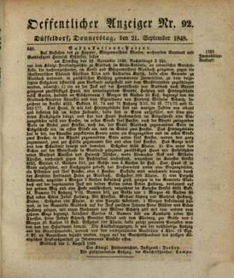 Amtsblatt für den Regierungsbezirk Düsseldorf Donnerstag 21. September 1848
