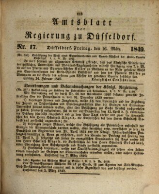 Amtsblatt für den Regierungsbezirk Düsseldorf Freitag 16. März 1849