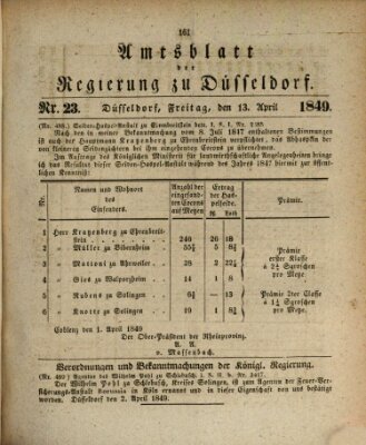 Amtsblatt für den Regierungsbezirk Düsseldorf Freitag 13. April 1849