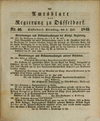 Amtsblatt für den Regierungsbezirk Düsseldorf Dienstag 3. Juli 1849
