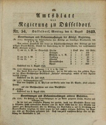 Amtsblatt für den Regierungsbezirk Düsseldorf Montag 6. August 1849