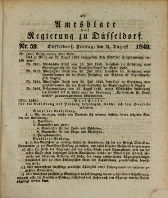Amtsblatt für den Regierungsbezirk Düsseldorf Freitag 31. August 1849