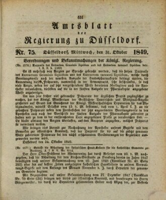 Amtsblatt für den Regierungsbezirk Düsseldorf Mittwoch 31. Oktober 1849