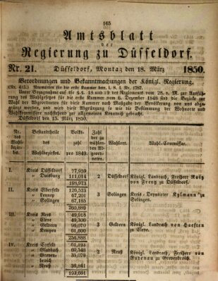 Amtsblatt für den Regierungsbezirk Düsseldorf Montag 18. März 1850