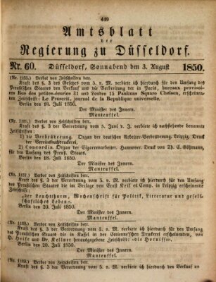 Amtsblatt für den Regierungsbezirk Düsseldorf Samstag 3. August 1850