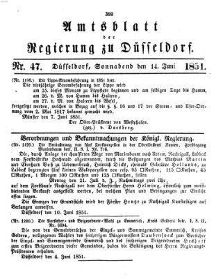 Amtsblatt für den Regierungsbezirk Düsseldorf Samstag 14. Juni 1851