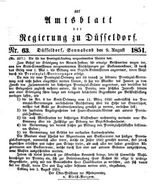 Amtsblatt für den Regierungsbezirk Düsseldorf Samstag 9. August 1851
