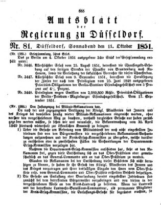 Amtsblatt für den Regierungsbezirk Düsseldorf Samstag 11. Oktober 1851