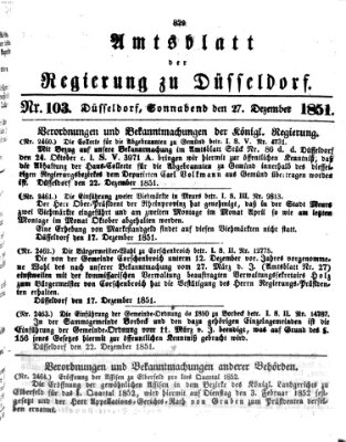 Amtsblatt für den Regierungsbezirk Düsseldorf Samstag 27. Dezember 1851