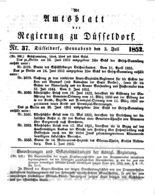 Amtsblatt für den Regierungsbezirk Düsseldorf Samstag 3. Juli 1852