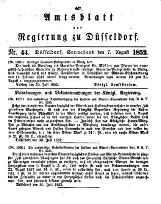 Amtsblatt für den Regierungsbezirk Düsseldorf Samstag 7. August 1852
