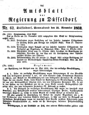 Amtsblatt für den Regierungsbezirk Düsseldorf Samstag 20. November 1852