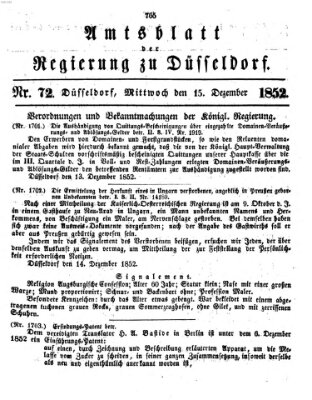 Amtsblatt für den Regierungsbezirk Düsseldorf Mittwoch 15. Dezember 1852