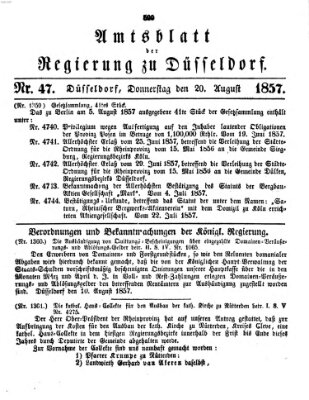 Amtsblatt für den Regierungsbezirk Düsseldorf Donnerstag 20. August 1857