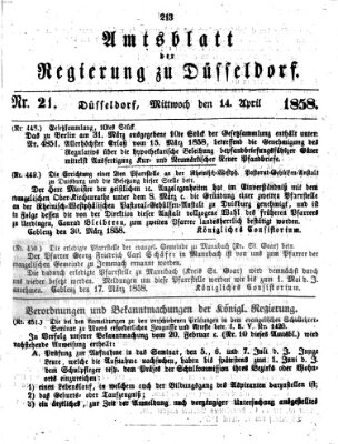 Amtsblatt für den Regierungsbezirk Düsseldorf Mittwoch 14. April 1858