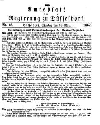 Amtsblatt für den Regierungsbezirk Düsseldorf Montag 31. März 1862
