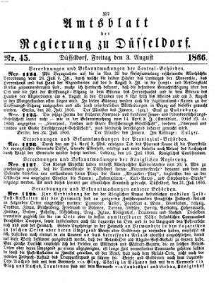 Amtsblatt für den Regierungsbezirk Düsseldorf Freitag 3. August 1866