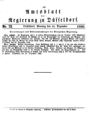Amtsblatt für den Regierungsbezirk Düsseldorf Montag 31. Dezember 1866